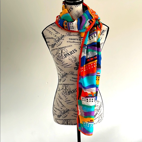 Arts Print Scarf – 15x60 – 100% Cotton – Made in Italy – 80s - Picture 2 of 6